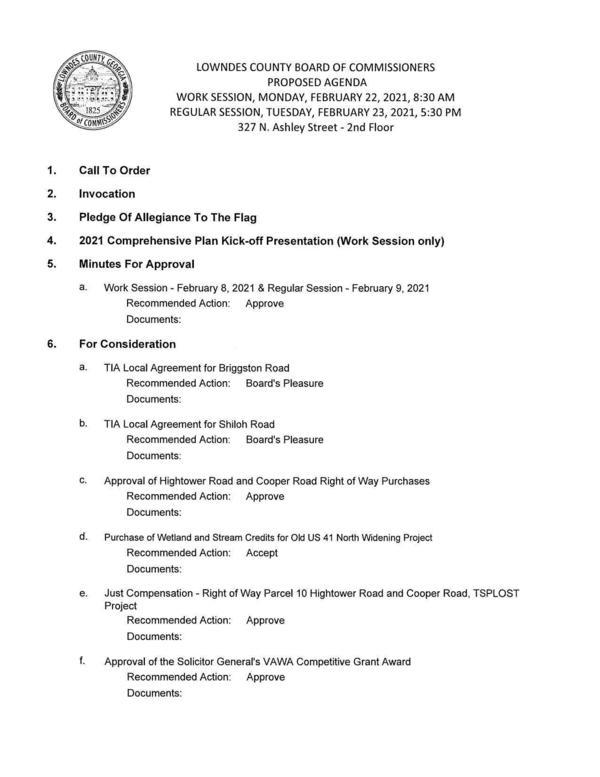 PROPOSED AGENDA