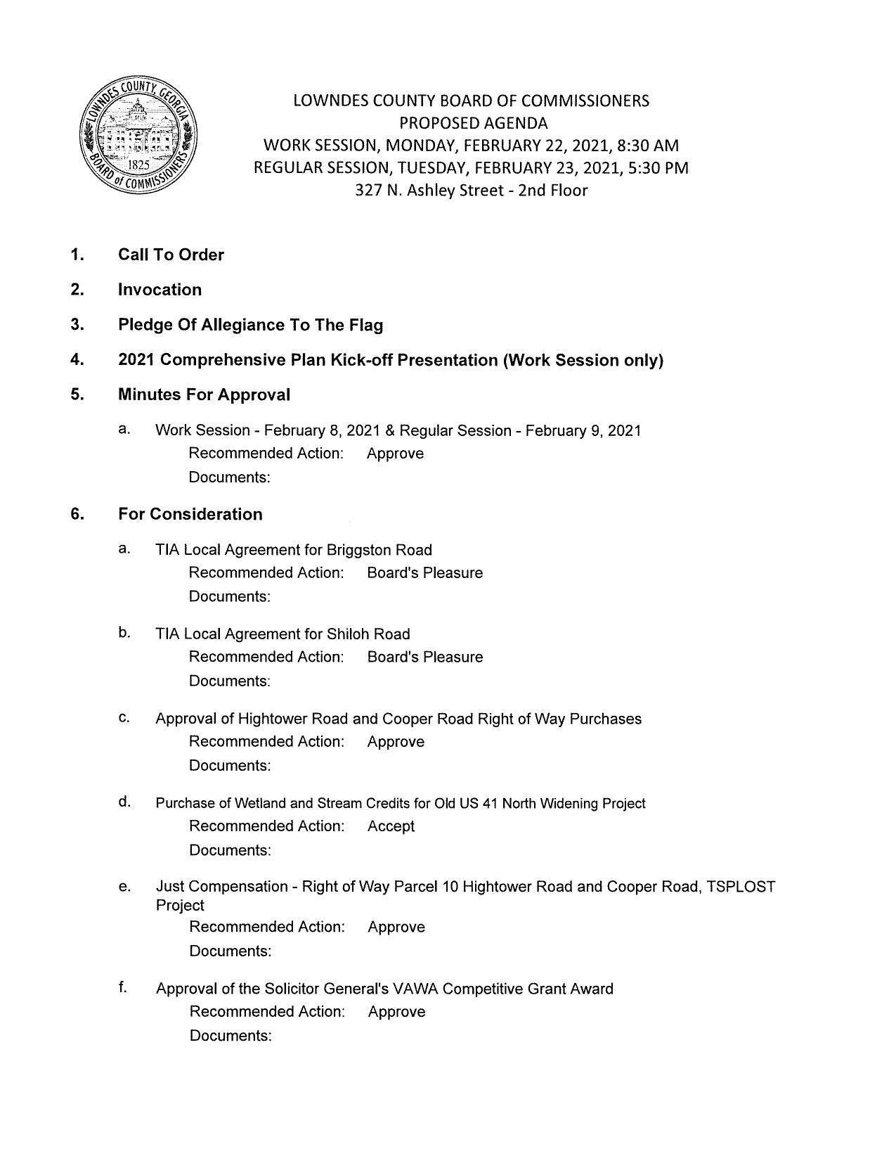 PROPOSED AGENDA