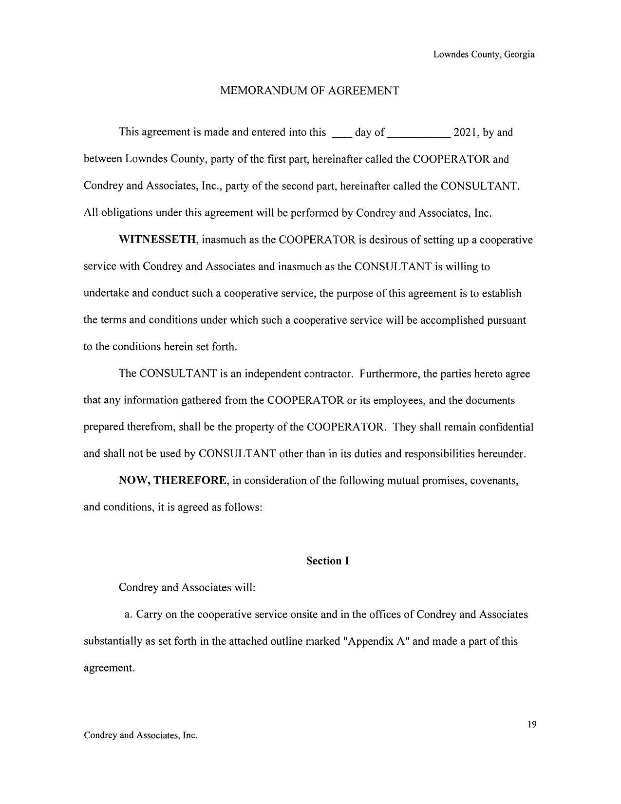 MEMORANDUM OF AGREEMENT