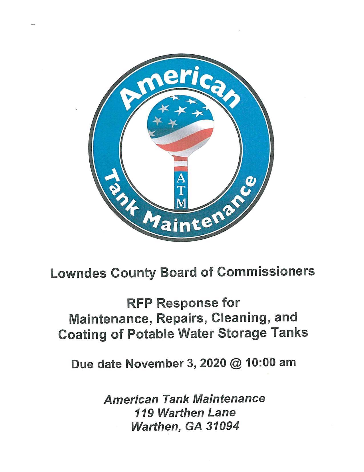 seven year contract for maintenance, repairs, cleaning, and coating of Lowndes County's potable water tanks.