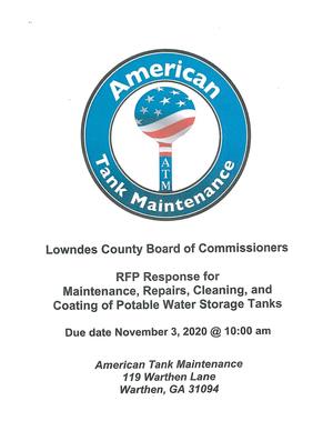 [seven year contract for maintenance, repairs, cleaning, and coating of Lowndes County's potable water tanks.]