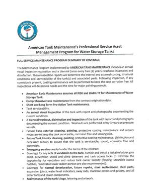 [ATM's Service Asset Management Program for Water Storage Tanks]