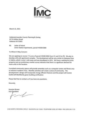 [Request letter, Houston Brown, VP, Investors Management Company]