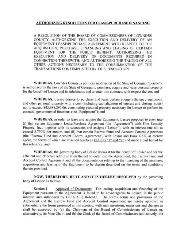 A RESOLUTION OF THE BOARD OF COMMISSIONERS OF LOWNDES