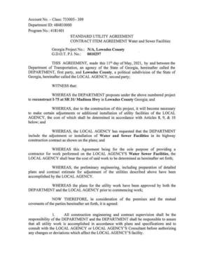 [STANDARD UTILITY AGREEMENT for county utility relocation]