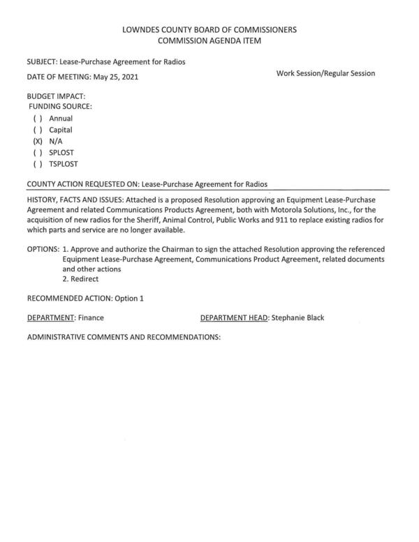 [Page For Sheriff, Animal Control, Public Works, 911 to replace existing radios]