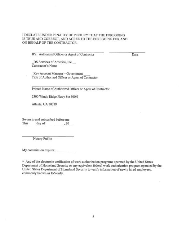 Signature page for Affidavit and Agreement