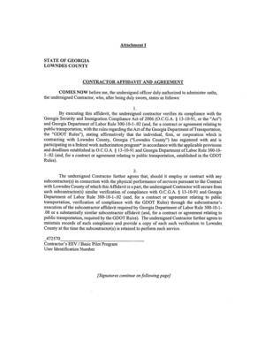 [Attachment I: CONTRACTOR AFFIDAVIT AND AGREEMENT]