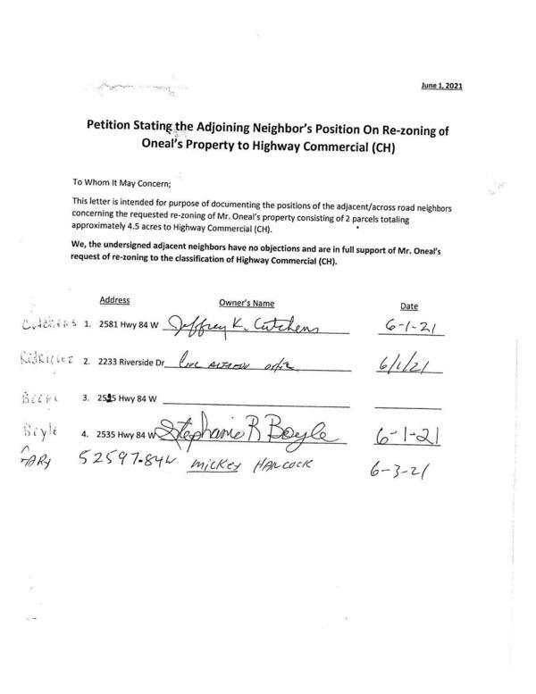 Petition of support by adjoining neighbors