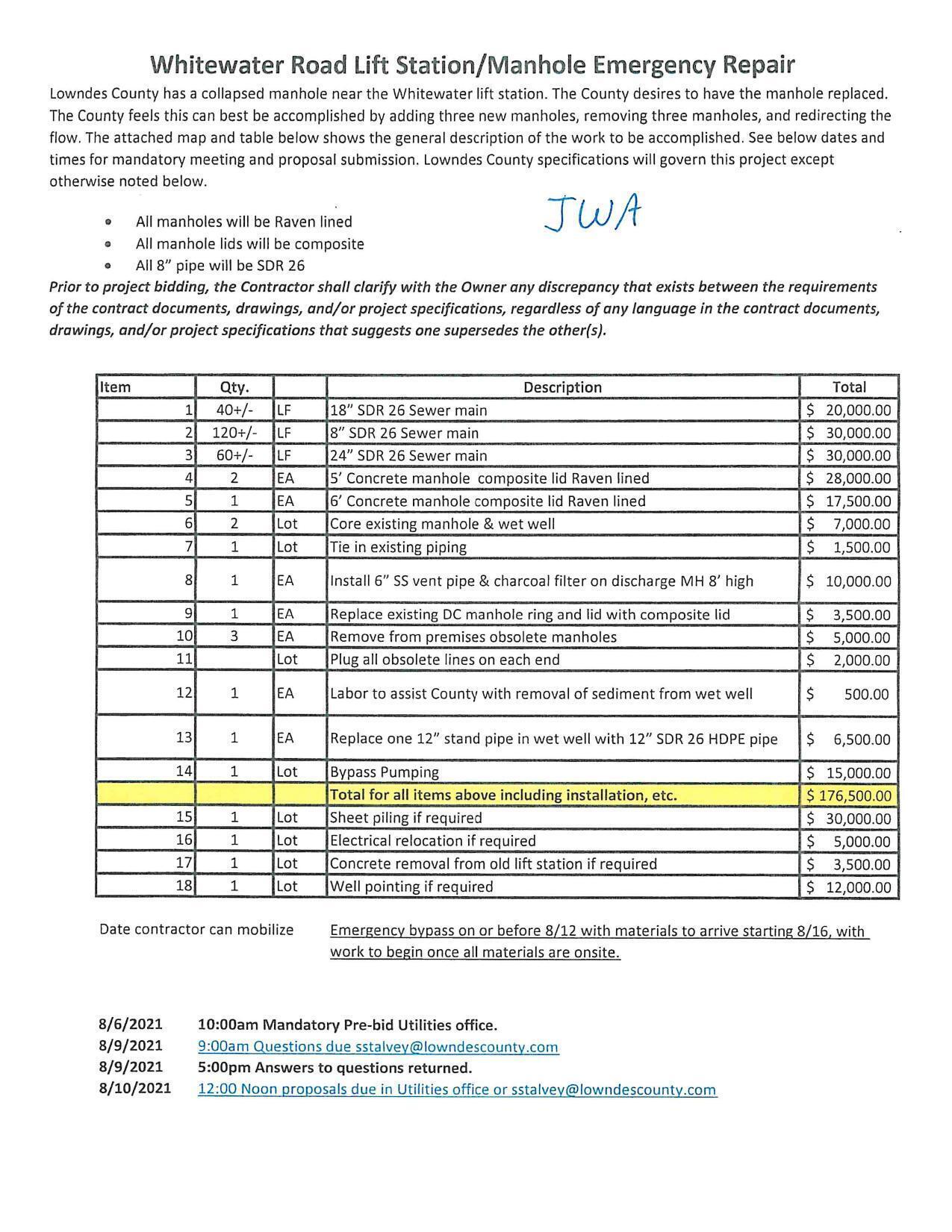 JWA proposal $176,500.00