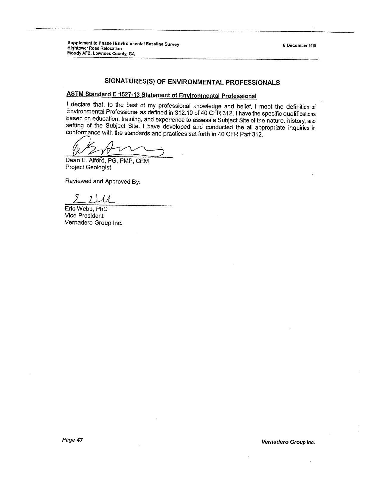 (again) Signature(s) of Environmental Professionals