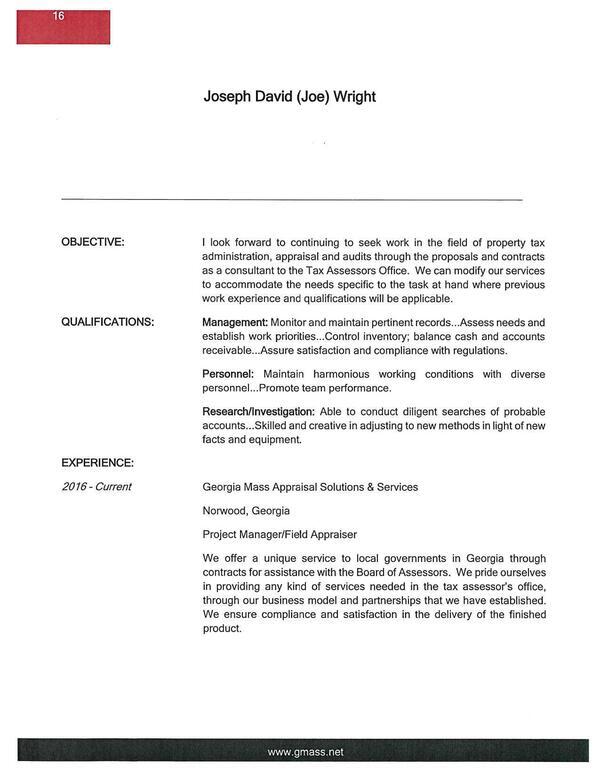 Resume: Joseph David (Joe) Wright