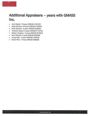 [Additional Appraisers: years with GMASS Inc.]