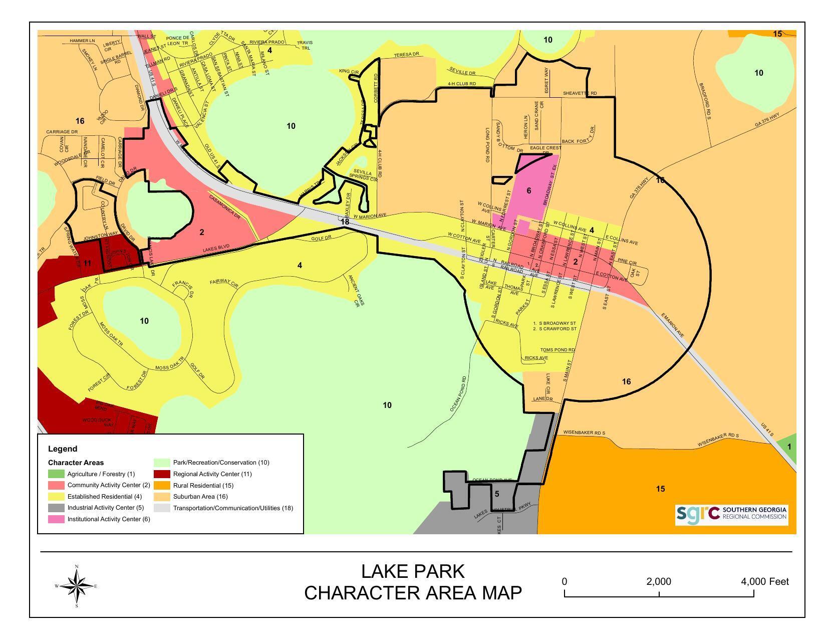 Lake Park Character Area Map, courtesy Elizabeth Backe, SGRC
