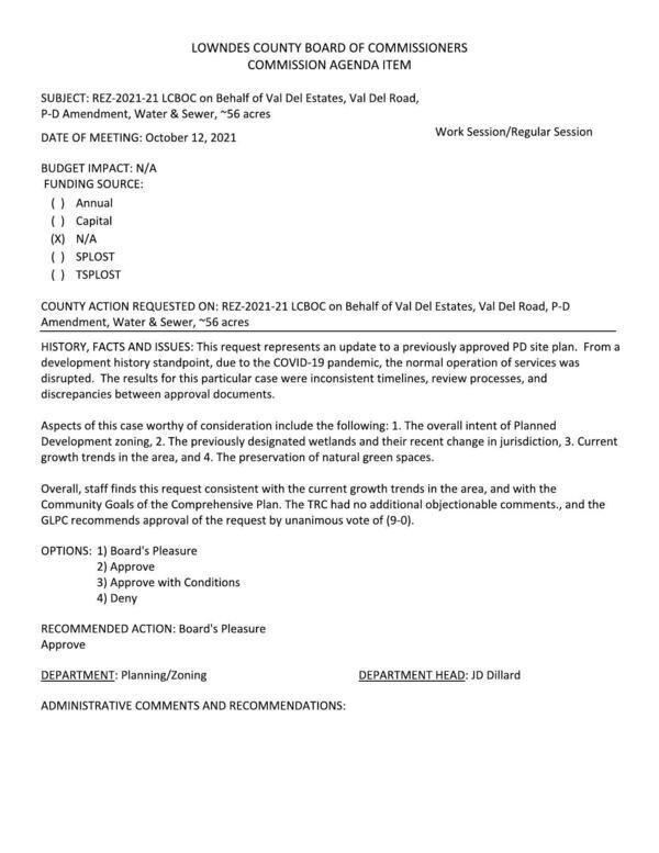 [BUDGET IMPACT: N/A, PD zoning, wetlands, growth trends, green spaces]