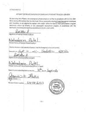 [AFFIDAVIT OF PRIVATE EMPLOYER OF COMPLIANCE PURSUANT TO O.C.G.A. 36-60-6]