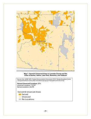 [Map 1: Served & Unserved Areas in Lowndes County and the Cities of Dasher, Hahira, Lake Park, Remerton, and Valdosta]