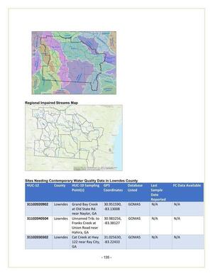 [Regional Impaired Streams Map; Sites Needing Contemporary Water Quality Data in Lowndes County]