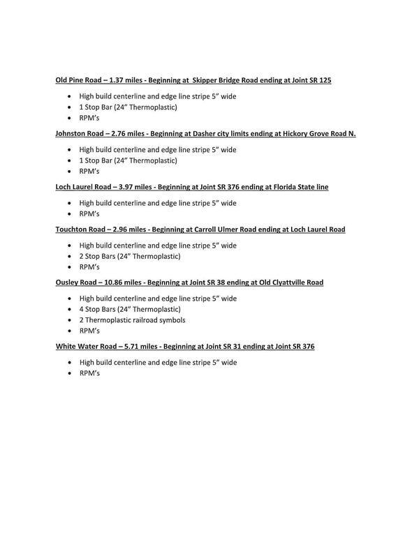 Restriping road list (cont.)