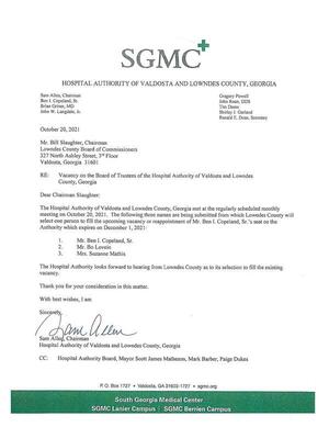 [SGMC letter with list to consider for appointment.]