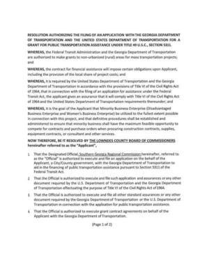 [RESOLUTION AUTHORIZING THE FILING OF AN APPLICATION WITH GDOT and U.S. DOT]