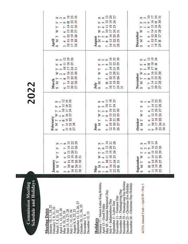 2022 Commission Meeting Calendar