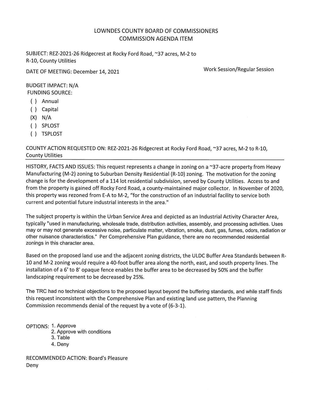 for development of 114-lot residential subdivision, w. County Utilities. Inconsistent with Comprehensive Plan. GLPC against 6-3-1.