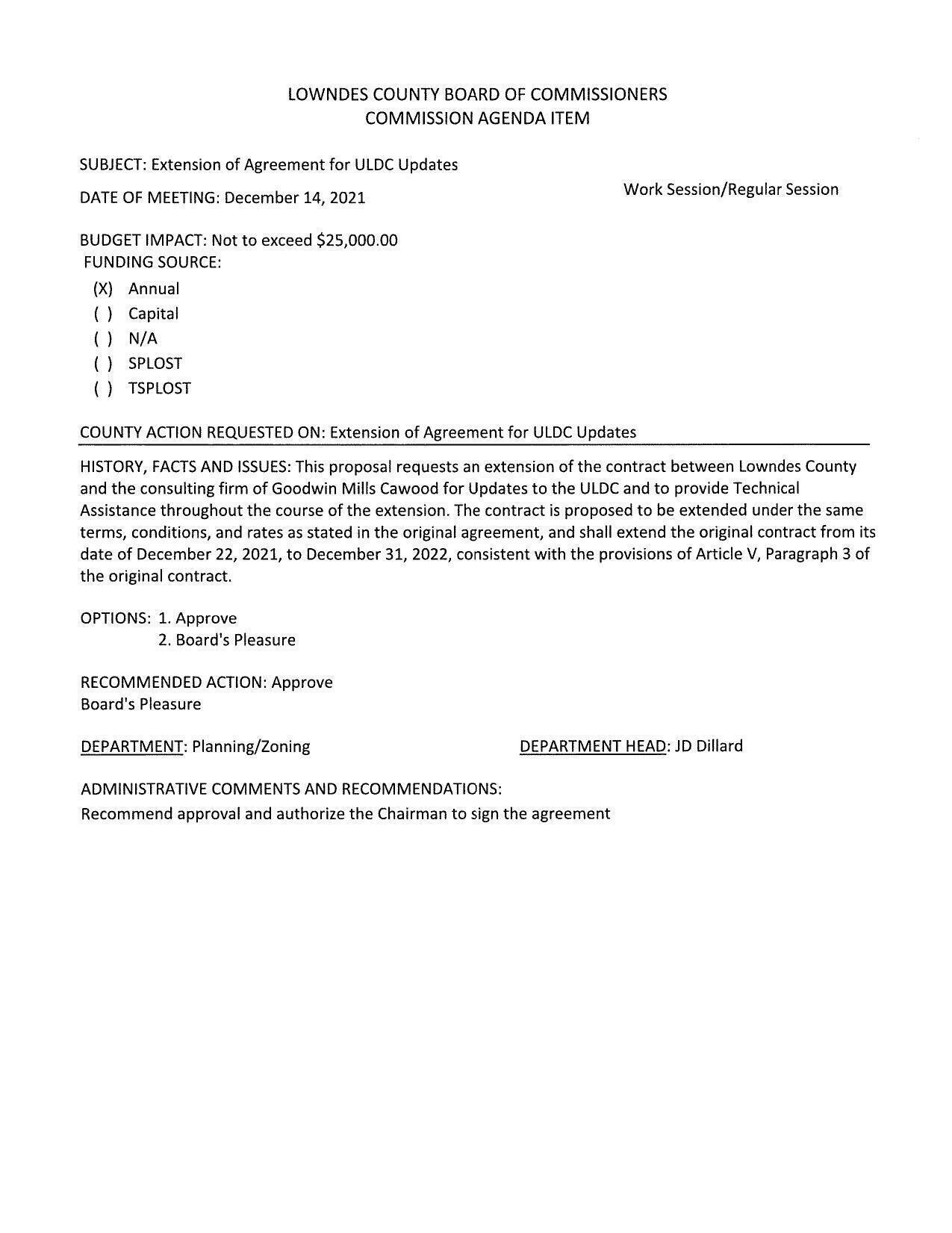 BUDGET IMPACT: Not to exceed $25,000.00