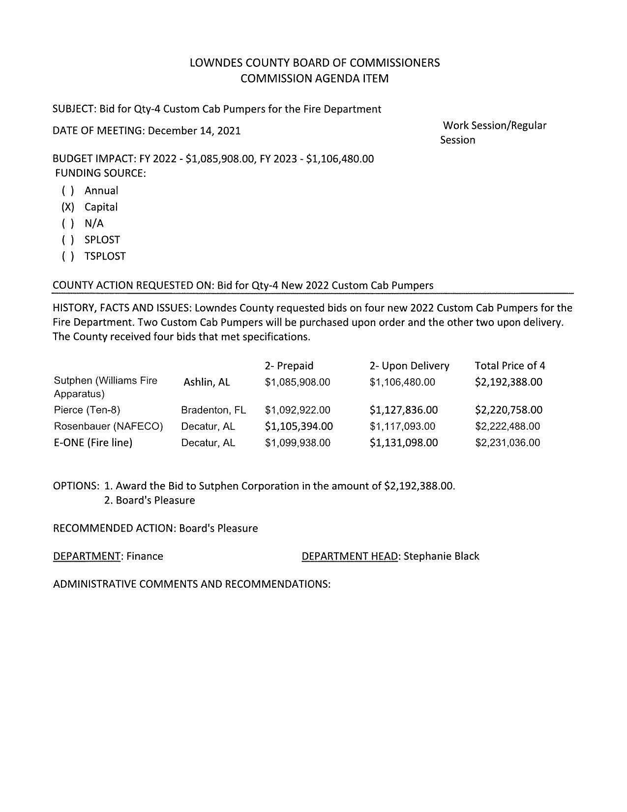 BUDGET IMPACT: FY 2022 - $1,085,908.00, FY 2023 - $1,106,480.00