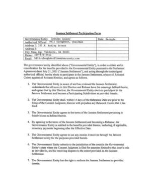 [Janssen Settlement Participation Form]