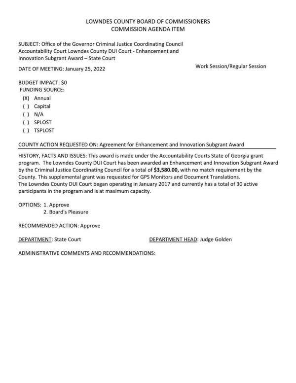 5.c. DUI Court subgrant: GPS Monitors and Document Translations