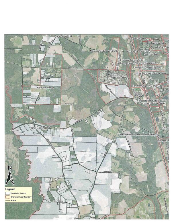 Map of opposition parcels with Character Areas