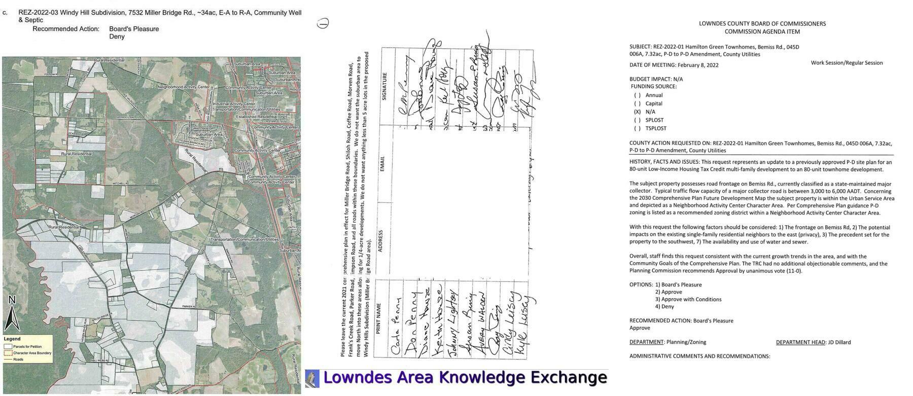 Miller Bridge Road rezoning: Petition, Opposition parcels; Bemiss Road rezoning