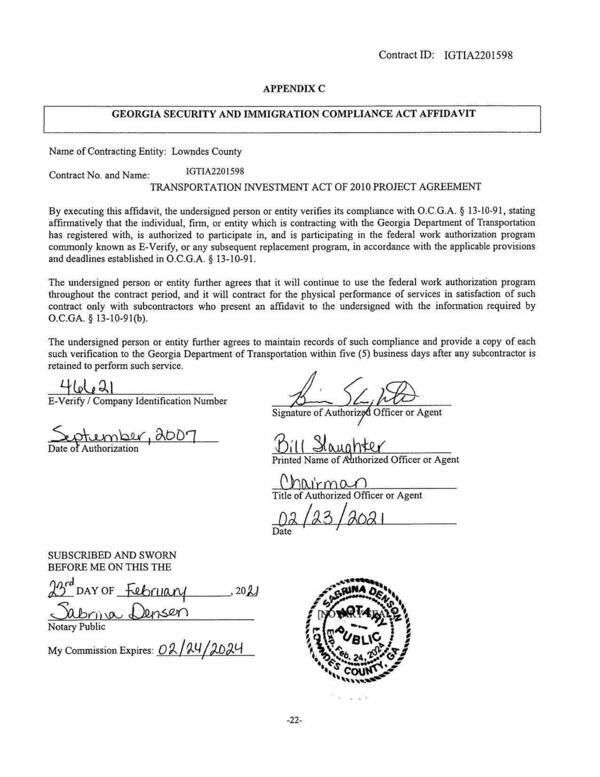 TRANSPORTATION INVESTMENT ACT OF 2010 PROJECT AGREEMENT