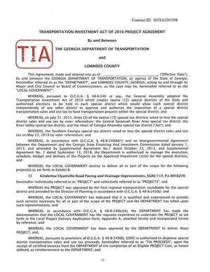 [TRANSPORTATION INVESTMENT ACT OF 2010 PROJECT AGREEMENT]