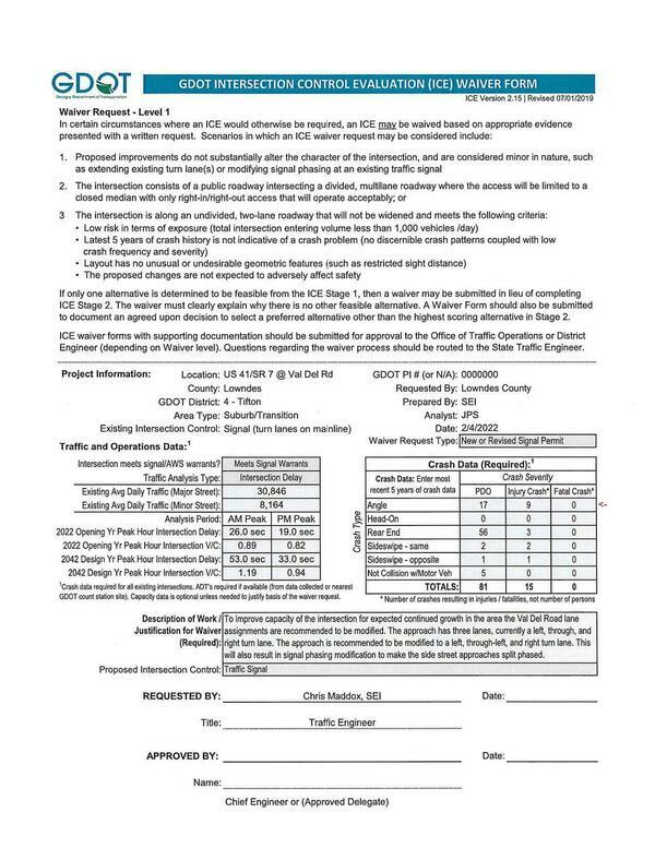 GDQT GDOT INTERSECTION CONTROL EVALUATION (ICE) WAIVER FORM