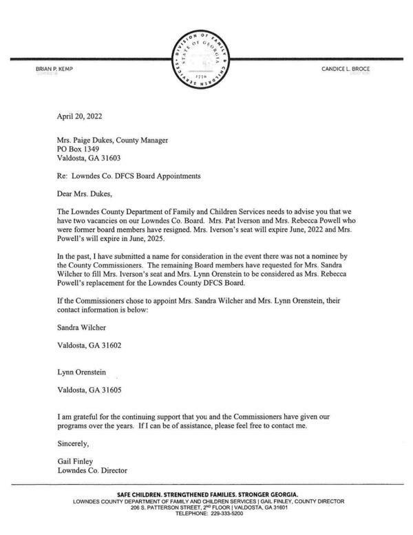 Request letter from DFCS