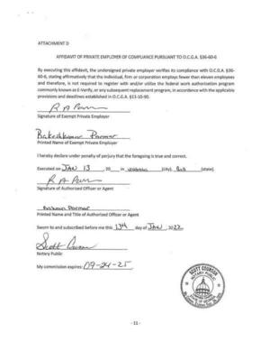 [AFFIDAVIT OF PRIVATE EMPLOYER OF COMPLIANCE PURSUANT TO O.C.G.A. §36-60-6]
