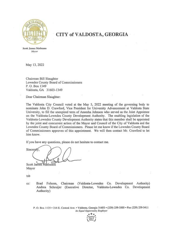 Request from Valdosta Mayor.