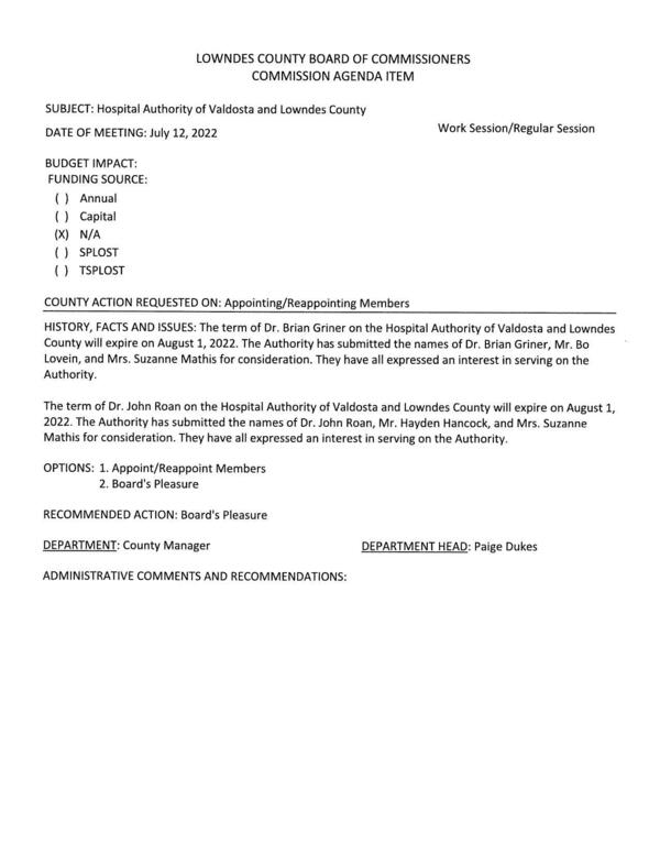 Terms expiring of Brian Griner and John Roan; them and three other candidates for those two slots.