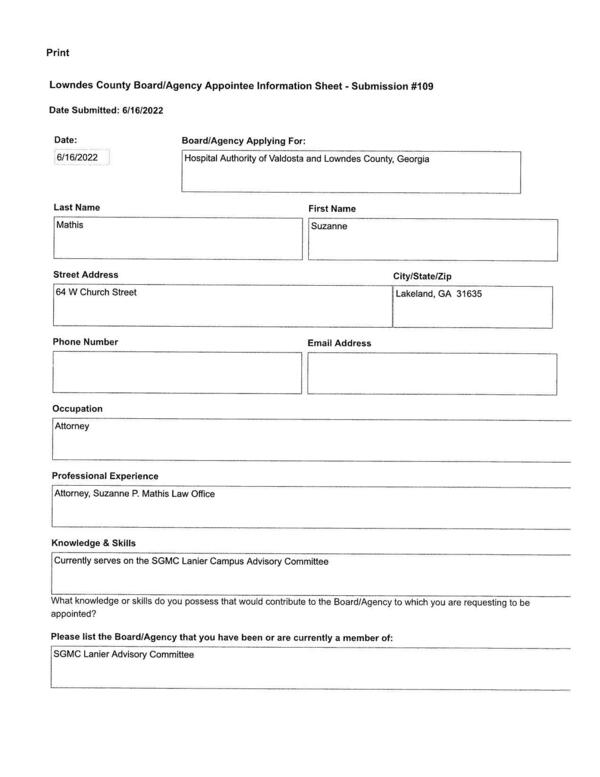 Suzanne Mathis application