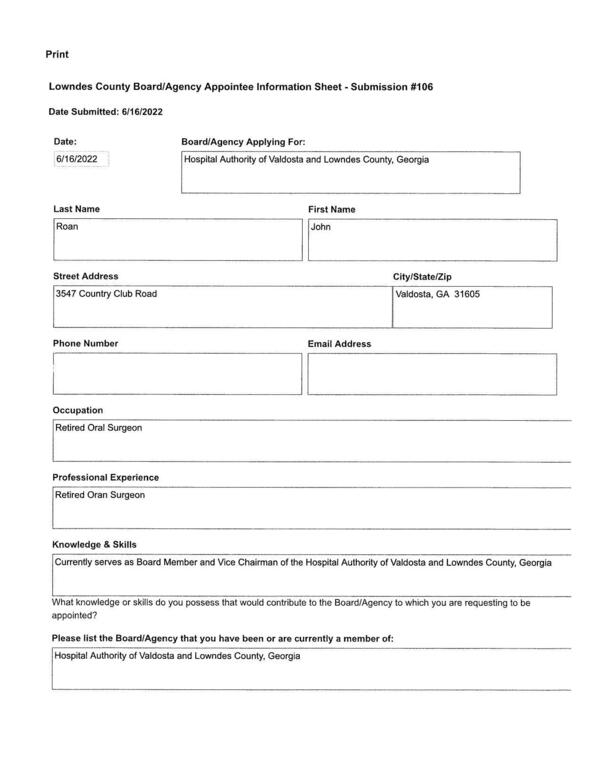 John Roan application