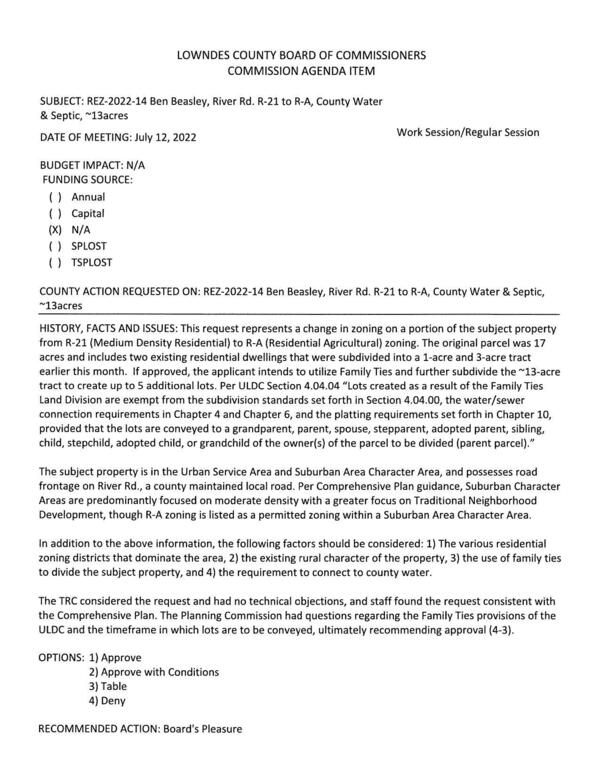 [BUDGET IMPACT: N/A to utilize Family Ties and further subdivide the ~13-acre tract to create up to 5 additional lots.]