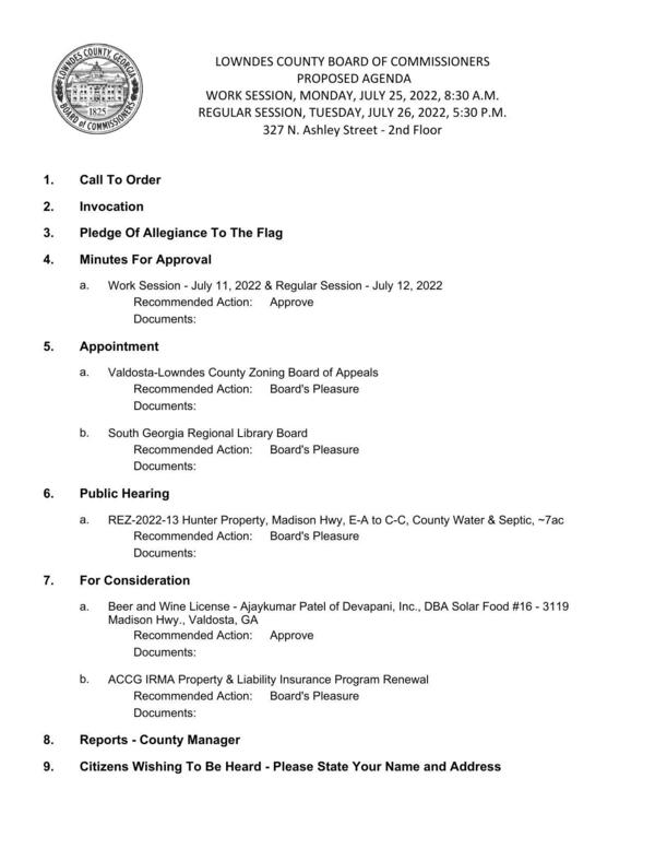 PROPOSED AGENDA