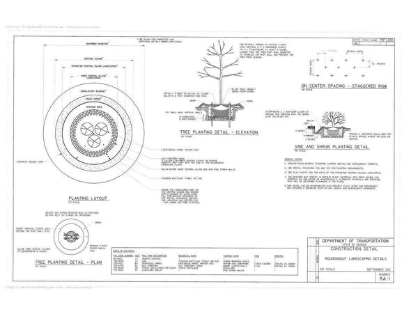 [Construction Detail: Tree, vine, and shrub planting (rotated)]