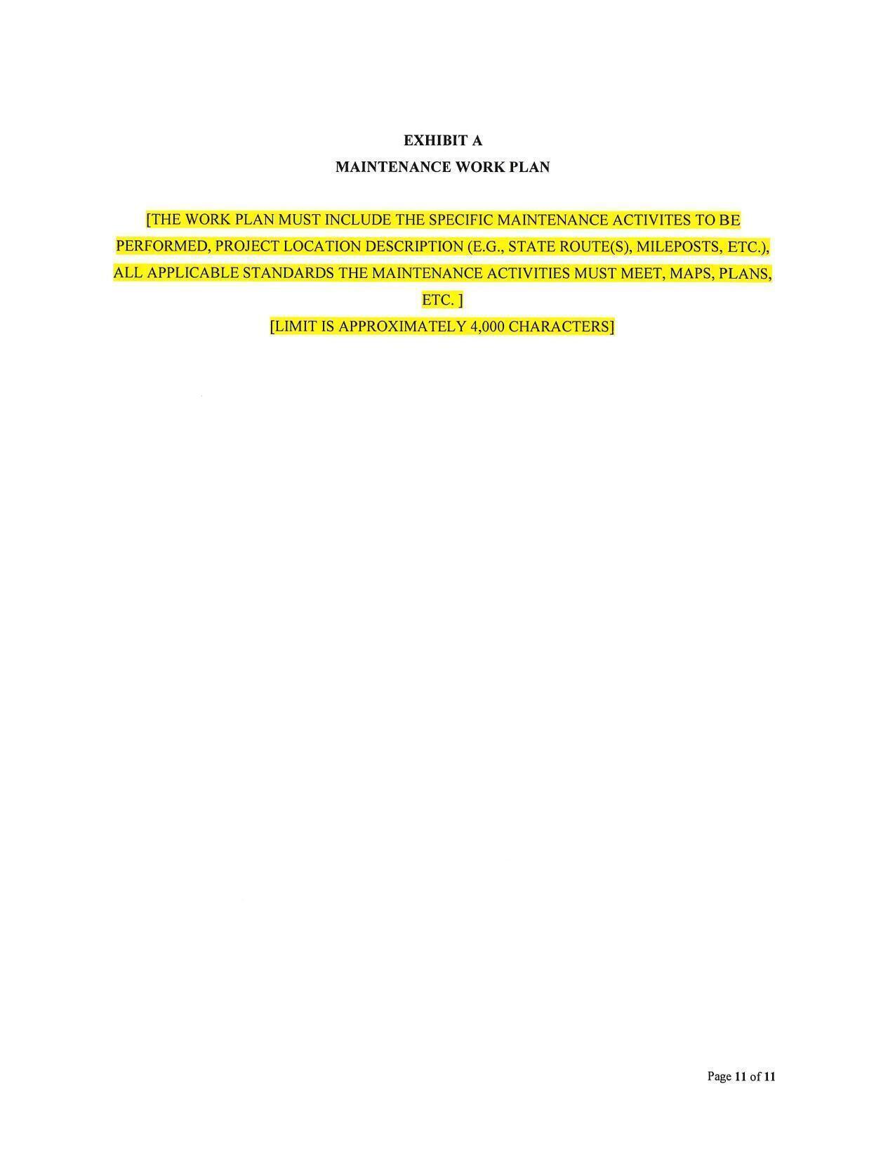 MAINTENANCE WORK PLAN