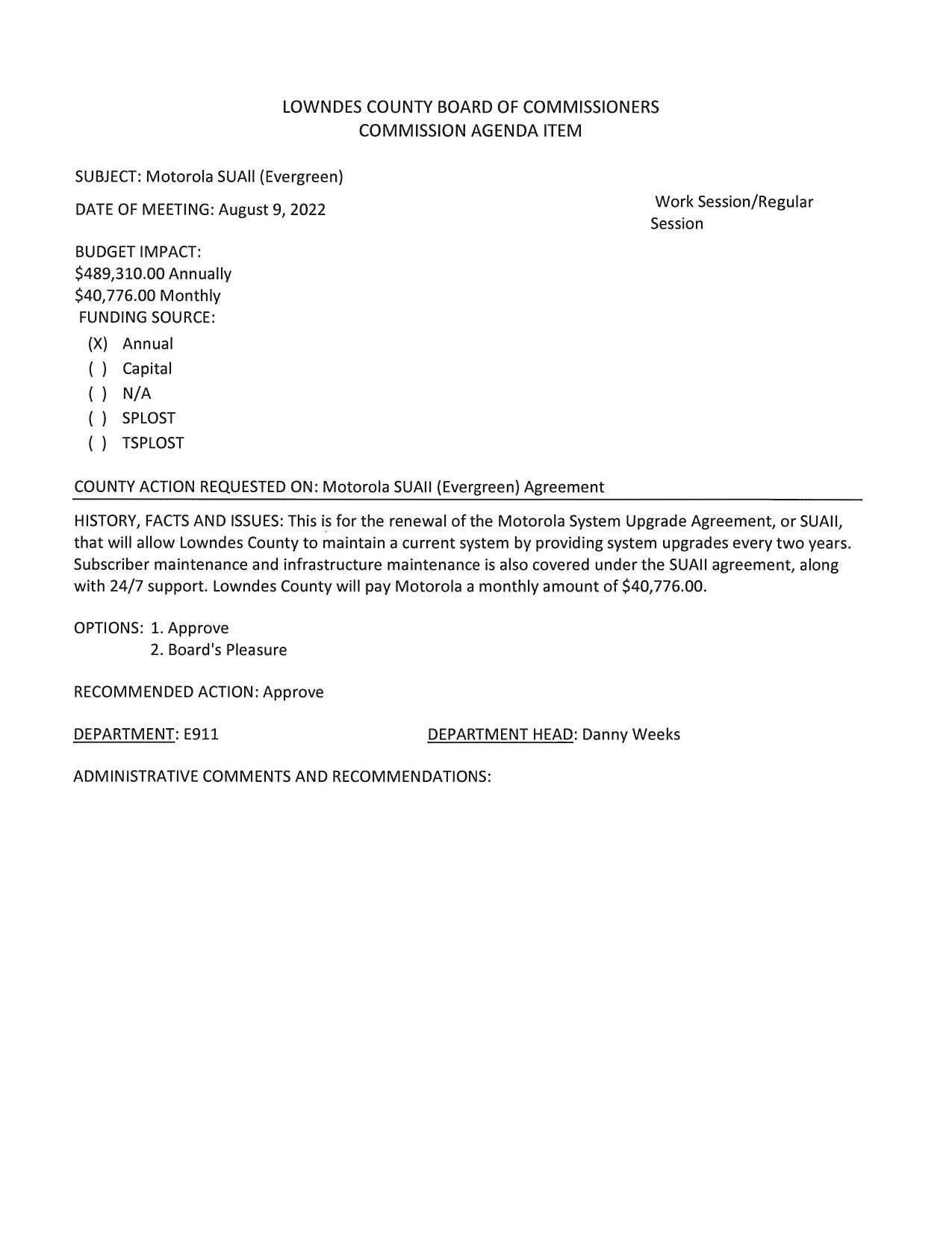 BUDGET IMPACT: $489,310.00