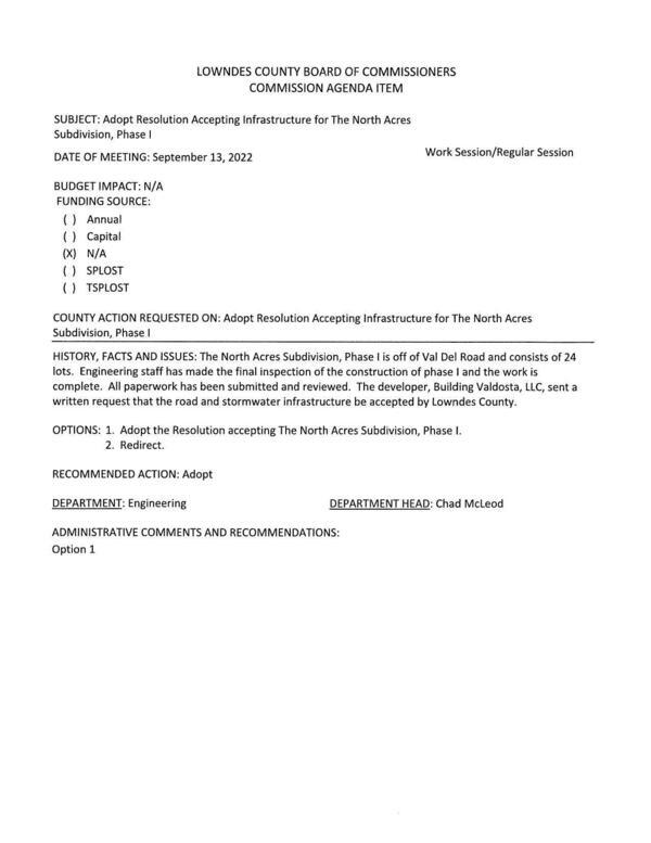 [BUDGET IMPACT: N/A off of Val Del Road and consists of 24 lots.]