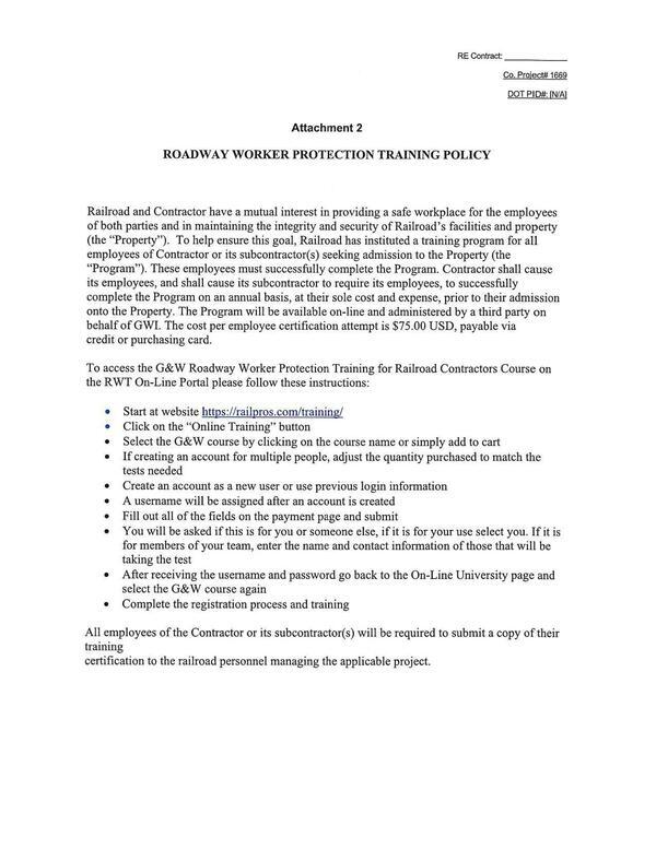 Attachment 2: ROADWAY WORKER PROTECTION TRAINING POLICY