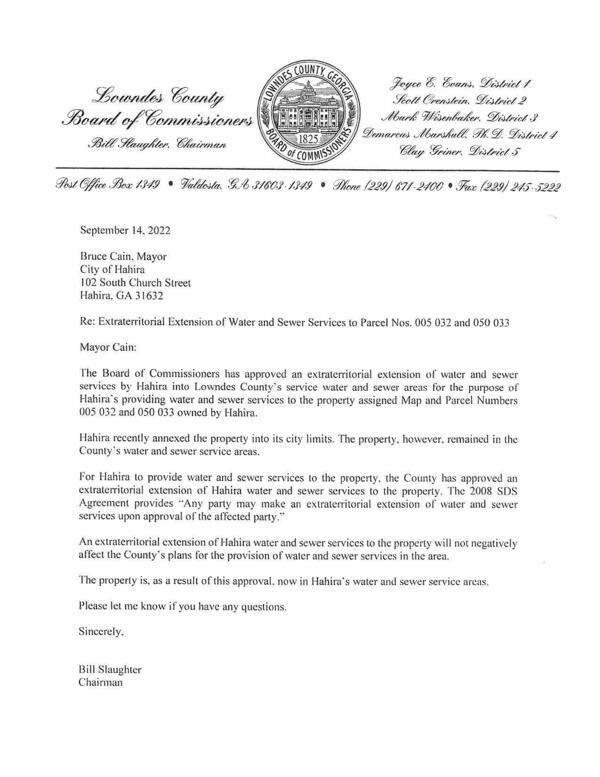 [Approval letter from Lowndes County to Hahira]